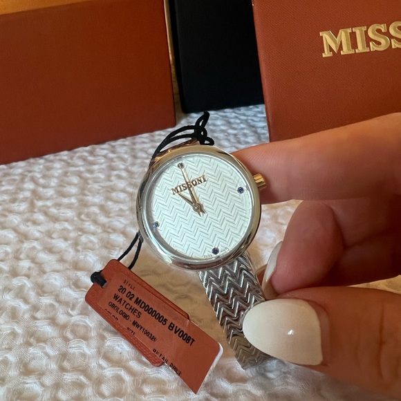 NWT MISSONI M1 Watch with Silver Dial, Gold Accents and Sapphire Detail - Picture 2 of 13